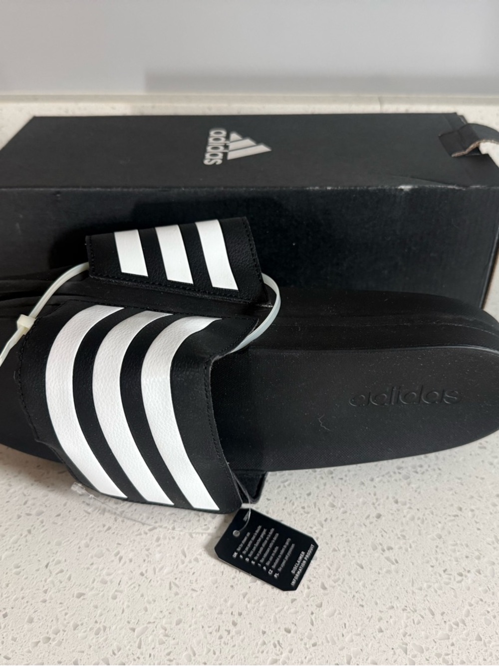adidas Black with White Stripes Slide Sandals